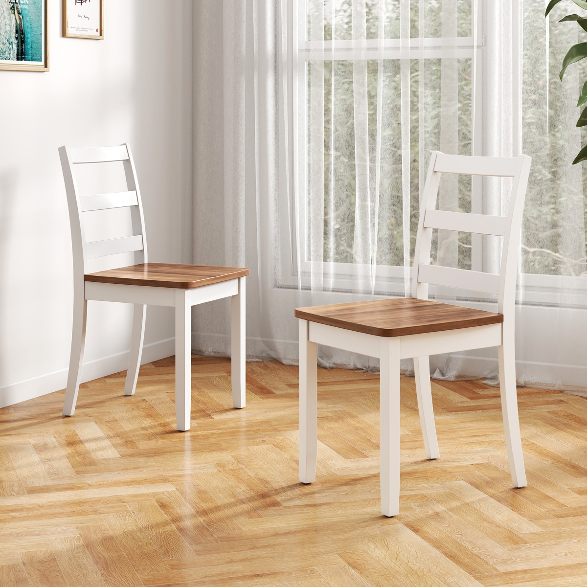 JV10848ZS-2 Wood Dining Chairs with Solid Rubber Wood Legs, Rustic Brown - Set of 2