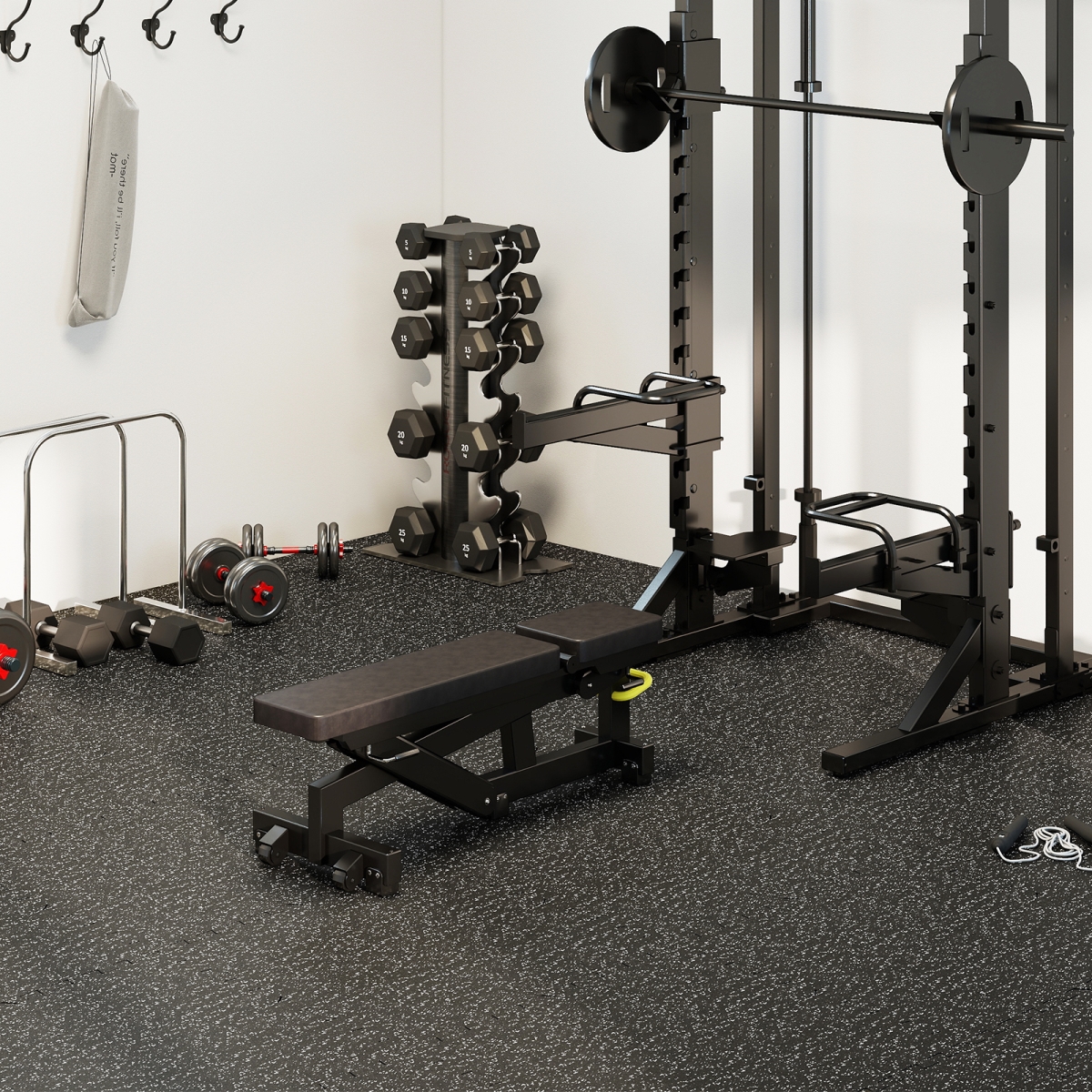 HZ10404 0.79 in. 48 sq. ft. Thick Rubber Top Exercise Mat with Borders, Black