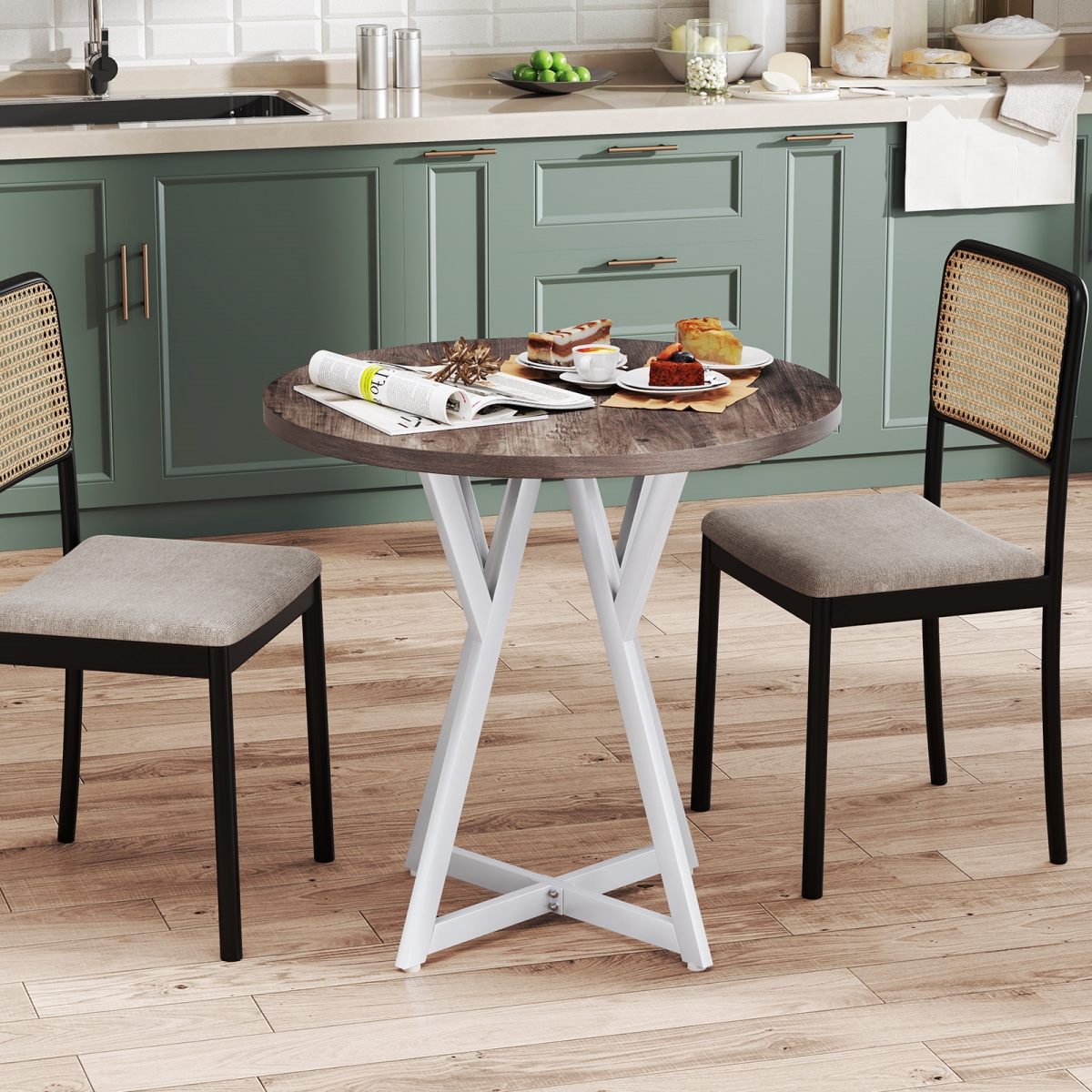 JV12193NA 36 in. Round Dining Table with Metal Pedestal Base, Natural