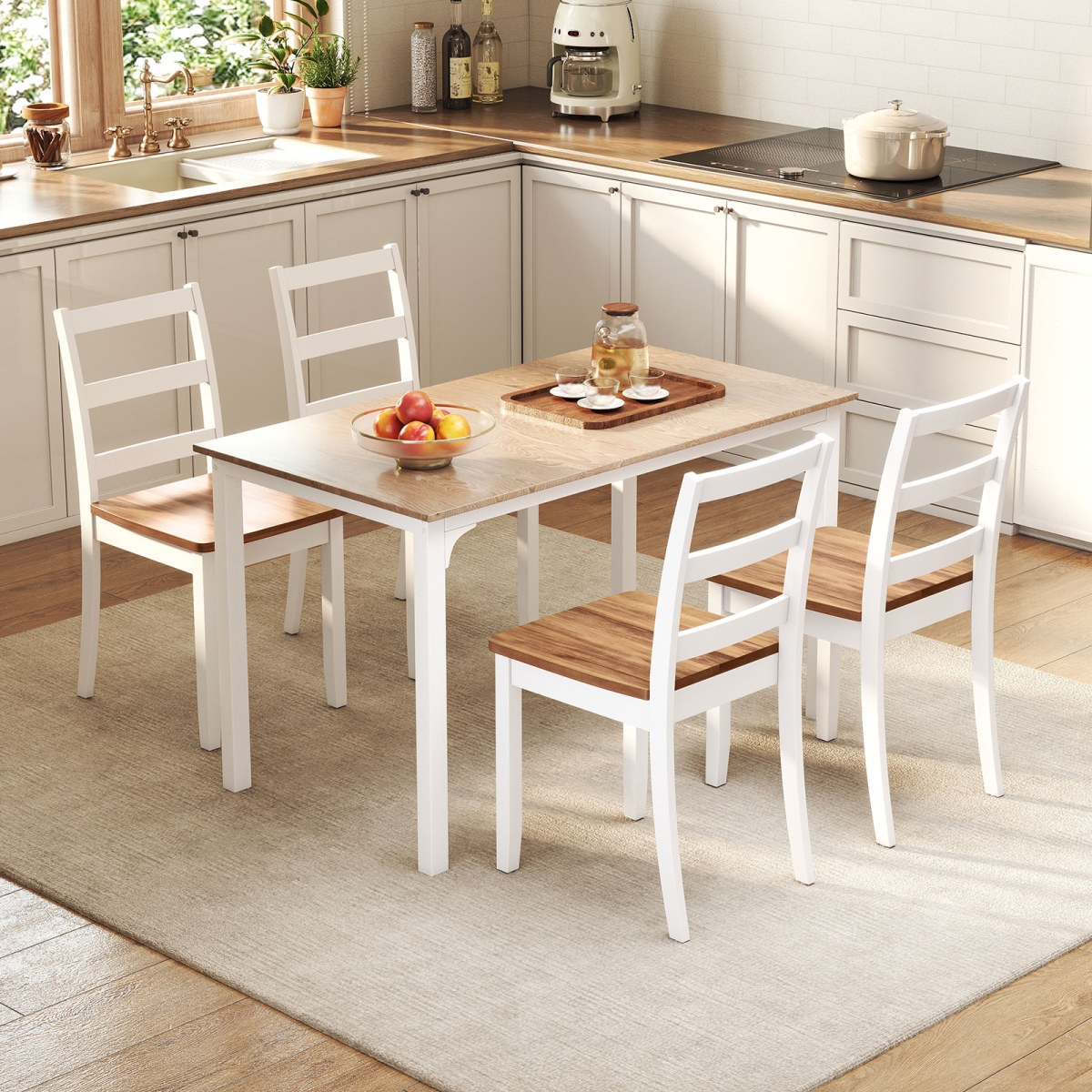 JV10848ZS-4 Wood Dining Chairs with Solid Rubber Wood Legs, Rustic Brown - Set of 4