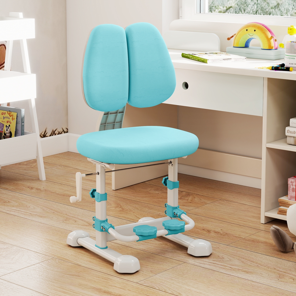 HY10411BL Kids Study Chair with Adjustable Double Backrest & Footrest, Blue