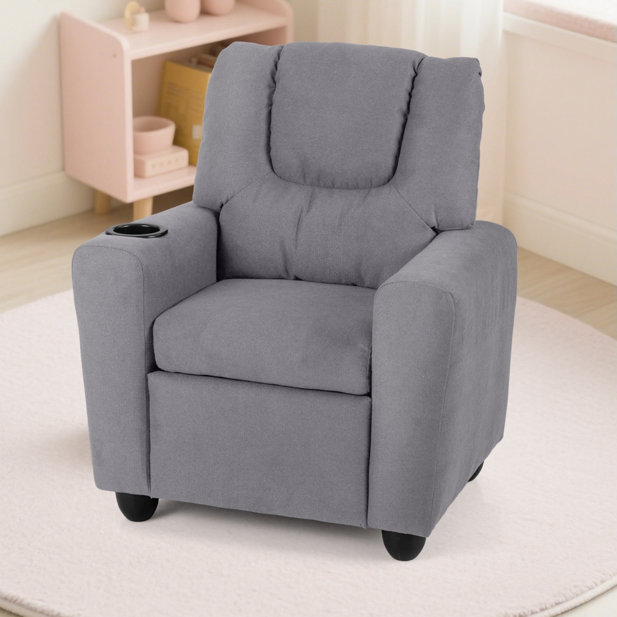 HY10458GR Kids Recliner Chair - Push Back Toddler Reclining Armchair with Cup Holder, Gray