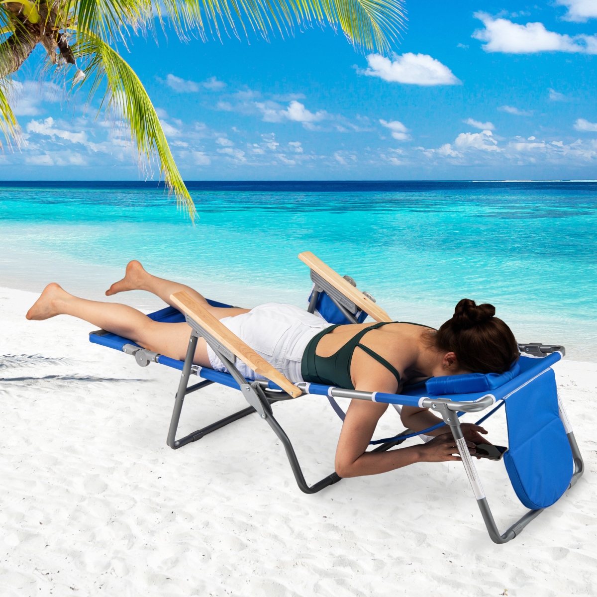 NP12638NY 3-in-1 Foldable Beach Chair with Footrest & Adjustable Backrest, Navy
