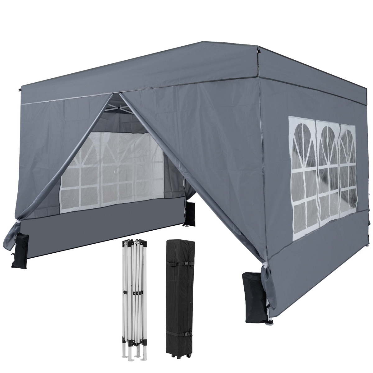 NP12809GR 10 x 10 ft. Pop Up Canopy Tent - Outdoor Patio Commercial Sunshade Shelter with 4 Sidewalls, Gray