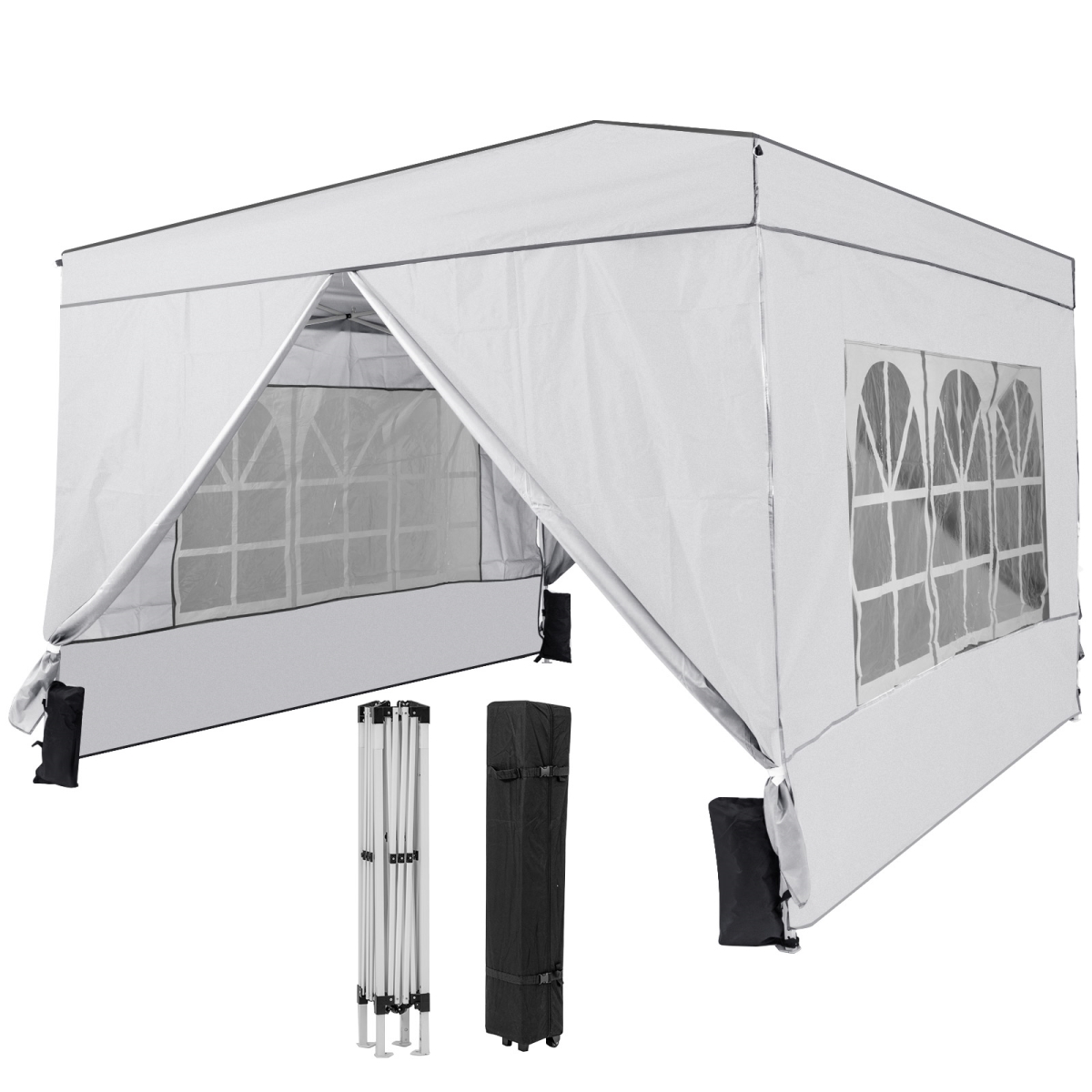 NP12809WH 10 x 10 ft. Pop Up Canopy Tent - Outdoor Patio Commercial Sunshade Shelter with 4 Sidewalls, White