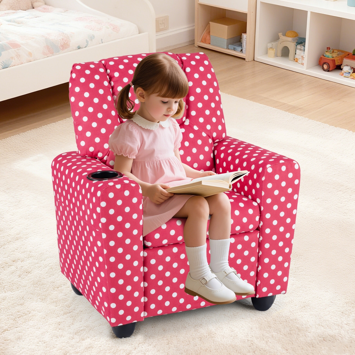 HY10458RE Kids Recliner Chair - Push Back Toddler Reclining Armchair with Cup Holder, Red