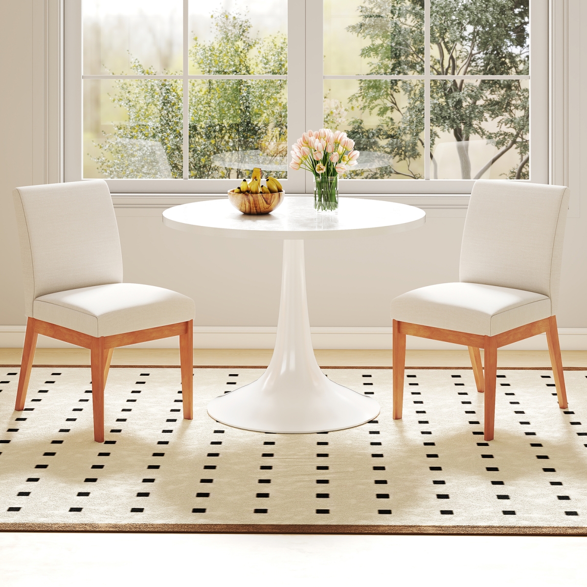 KC58812BE Upholstered Dining Chairs - Kitchen Armless Side Chairs with Rubber Wood Legs, Beige - Set of 2