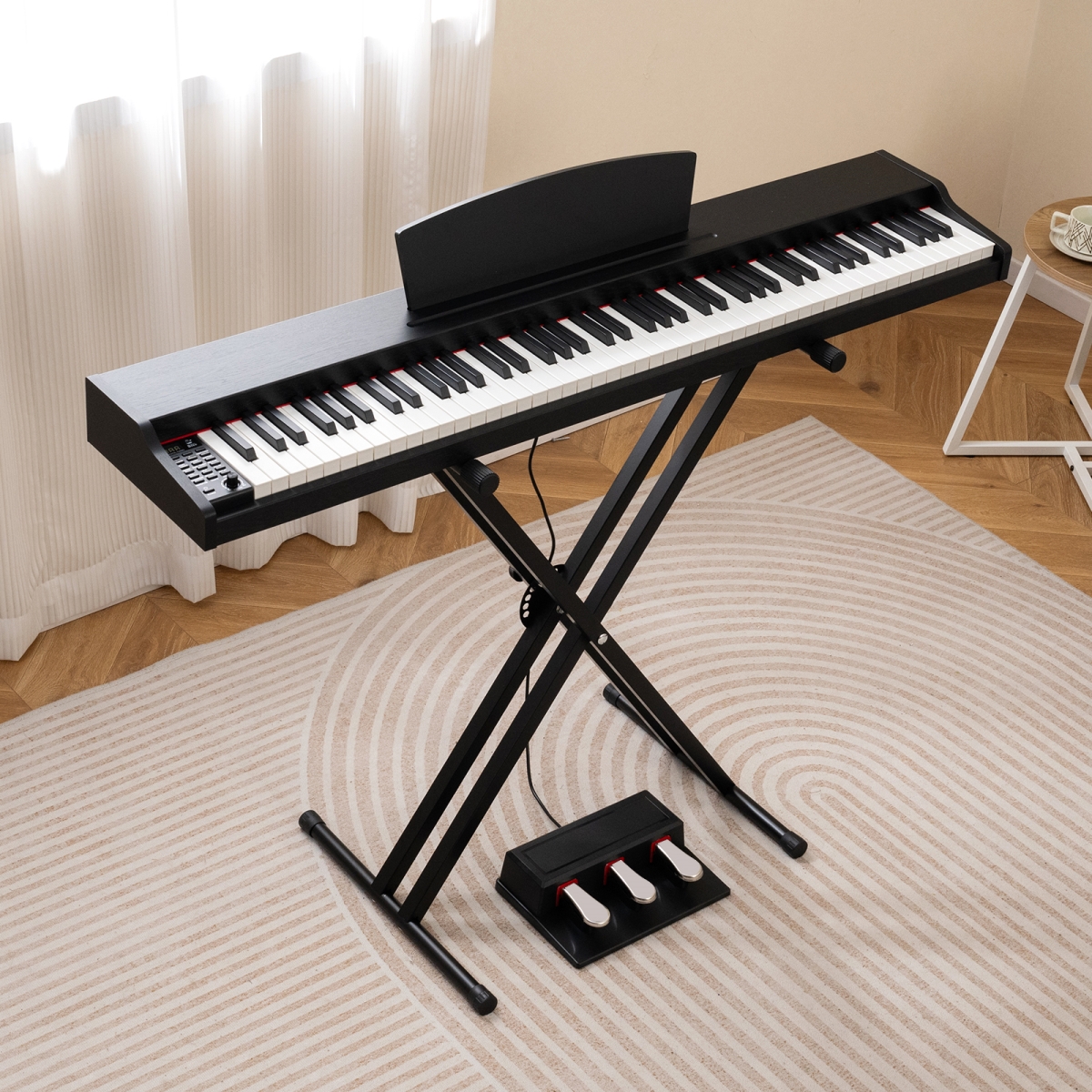 MU10125US-DK 88-Key Keyboard Piano Set with Adjustable Stand, Black