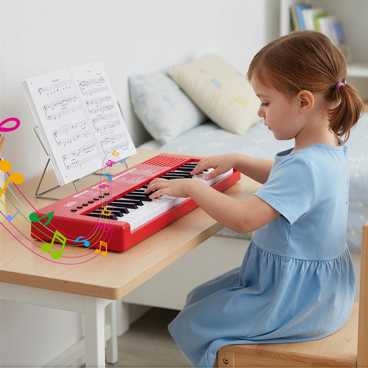 MU10135RE 37 Keys Kids Piano Keyboard with 8 Rhythms & Microphone, Red
