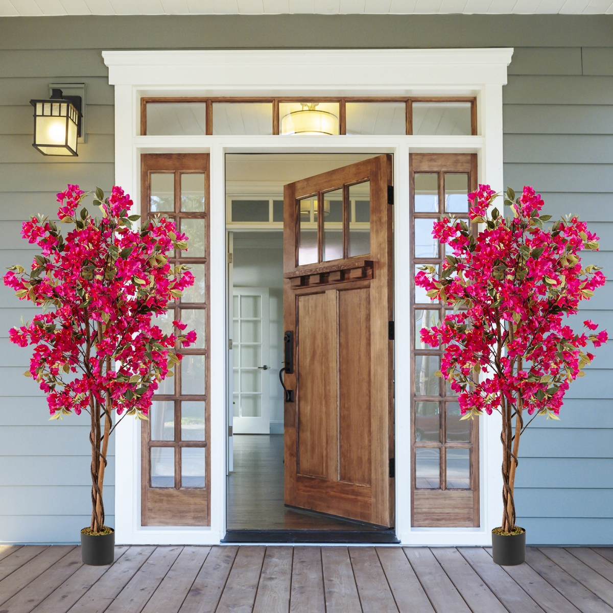HZ10312RO-2 6 ft. Artificial Bougainvillea Tree with 910 Flowers, Rose Red, Green & Black - 2 Piece