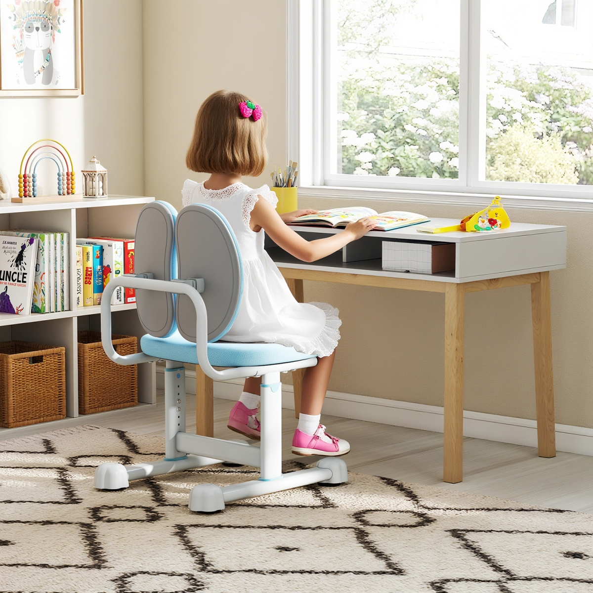 HY10412BL Kids Desk Chair Children Study Chair with Double Back Support & Adjustable Height, Blue