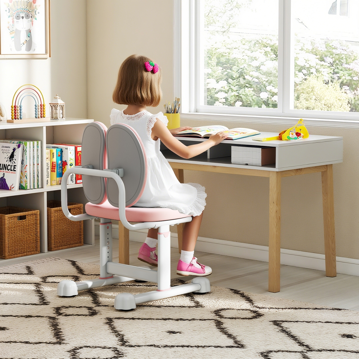 HY10412PI Kids Desk Chair Children Study Chair with Double Back Support & Adjustable Height, Pink