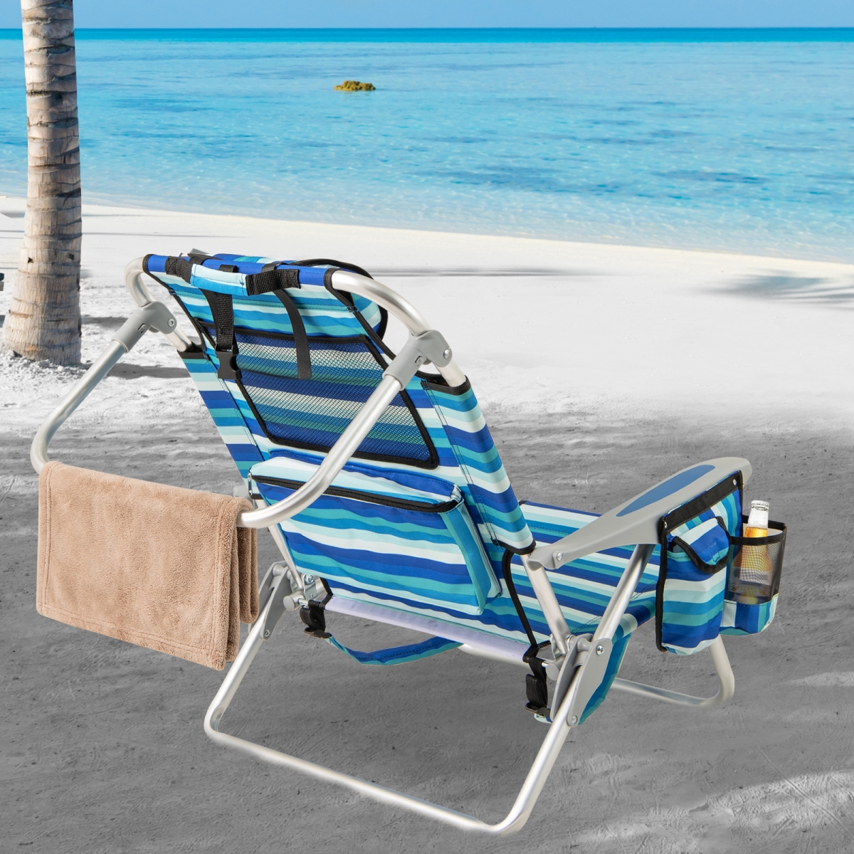 NP12635GN-1 Folding Beach Chair for Adults with 4-Position Adjustable Backrest