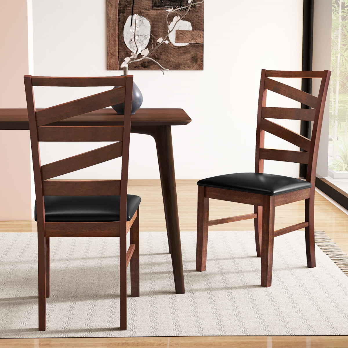 KC58605WN Dining Chairs - Kitchen Side Chairs with Rubber Wood Legs, Walnut - Set of 2