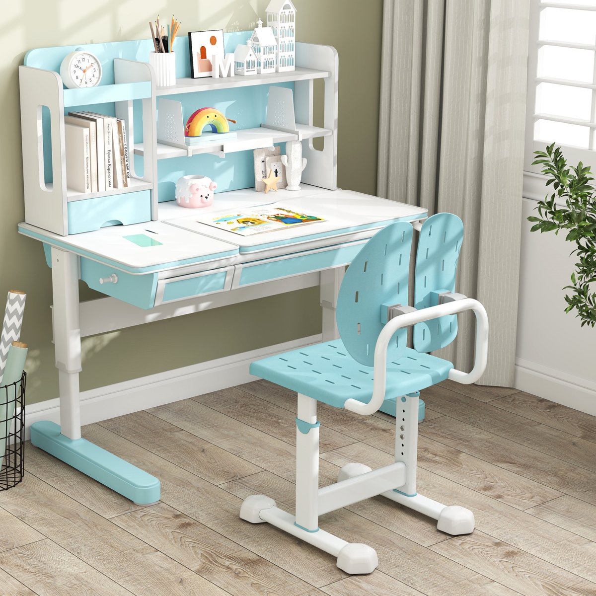HY10413BL Height-adjustable Kids Study Chair with Double Back Support & Breathable Seat for 3 Plus Years Old, Blue