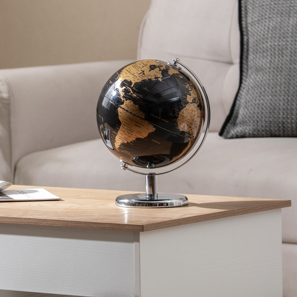 HZ10338GD 8 in. World Globe Modern Decorative Tabletop Earth Globe, Golden