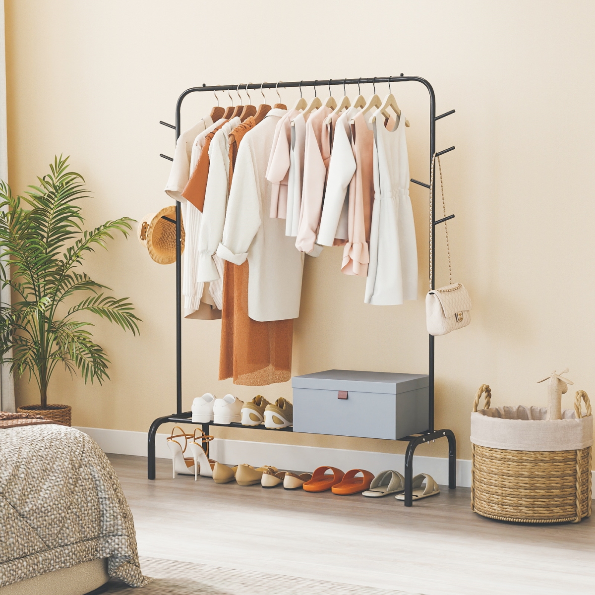 JZ10312DK 50 in. Heavy Duty Clothes Rack - Wide Metal Garment Wardrobe Rack, Black