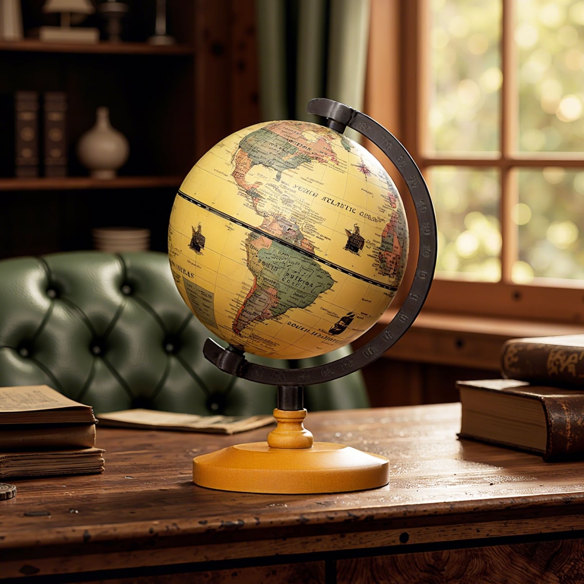 HZ10340CP 5.5 in. Antique Globe Mini Rotating World Globe with Wooden Base, Bronze