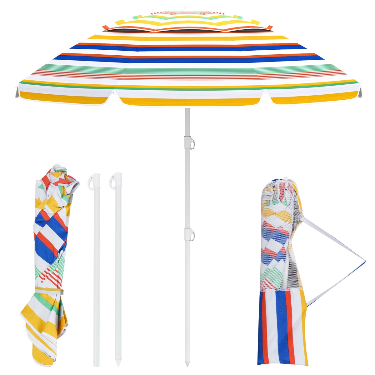 NP12363CS 6.5 ft. Beach Umbrella with UPF50 Sun Protection & Push Button Tilt, Colorful