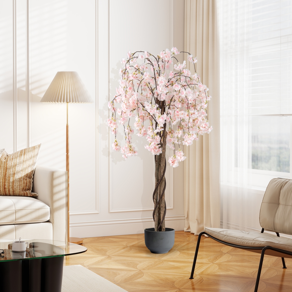 HZ10356WH-1 5.5 ft. Tall Artificial Cherry Blossom Tree with Pink Flowers, White