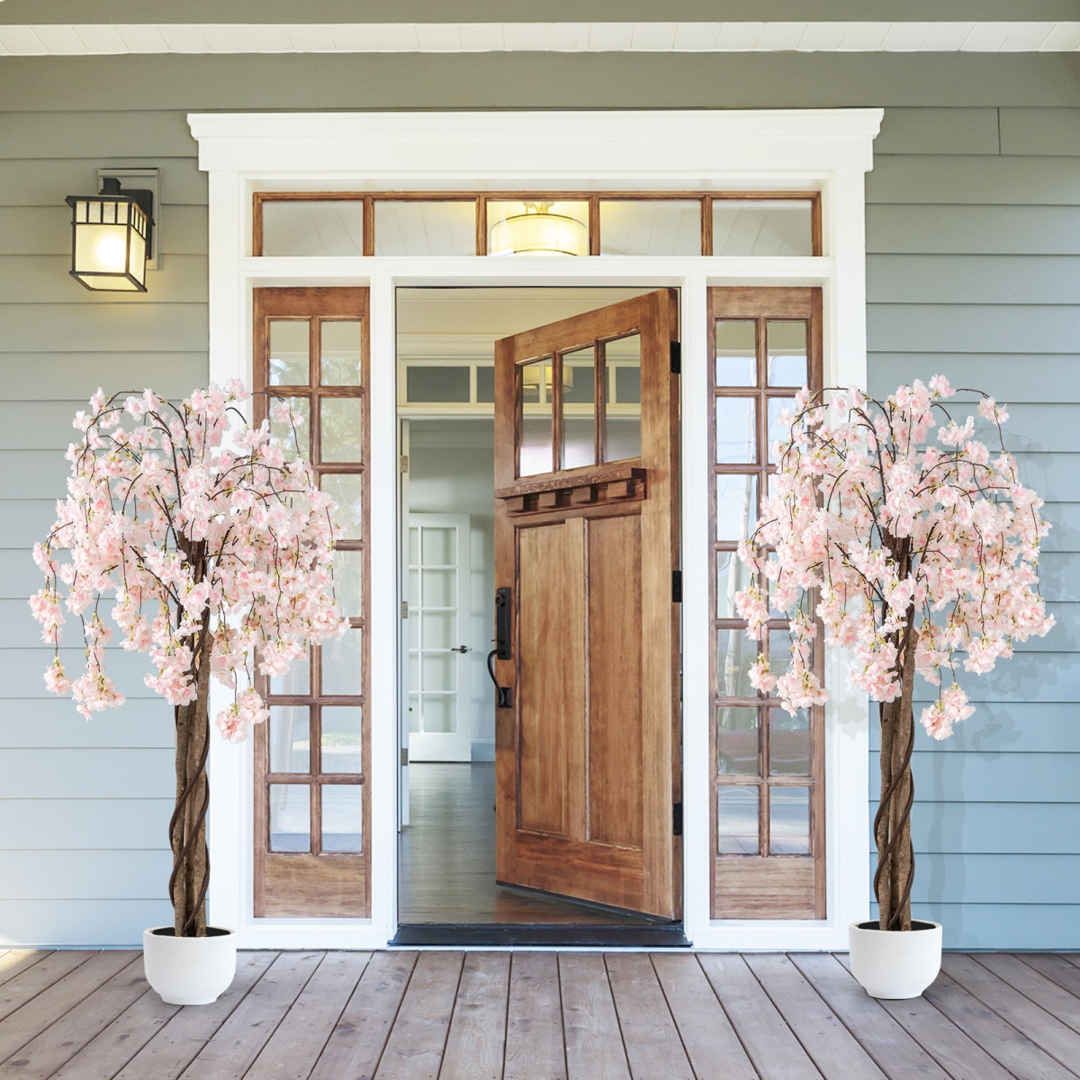 HZ10356WH-2 5.5 ft. Tall Artificial Cherry Blossom Tree with Pink Flowers, White - Pack of 2