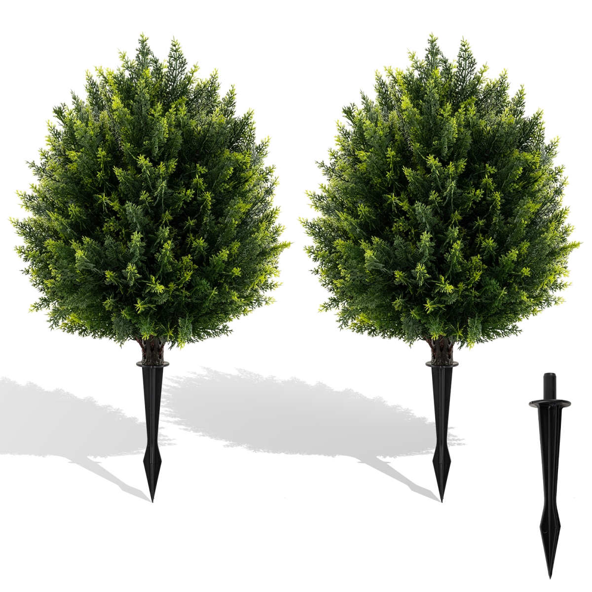 HZ10360GN-2 24 in. Artificial Cypress Topiary Ball Tree Set with Ground Spike, Green