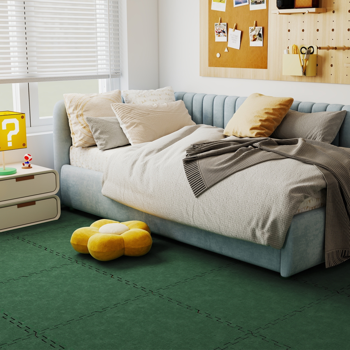HZ10406GN 100 sq. ft. Foam Floor Interlocking Carpet Tiles with Edge Borders, Green - Pack of 25