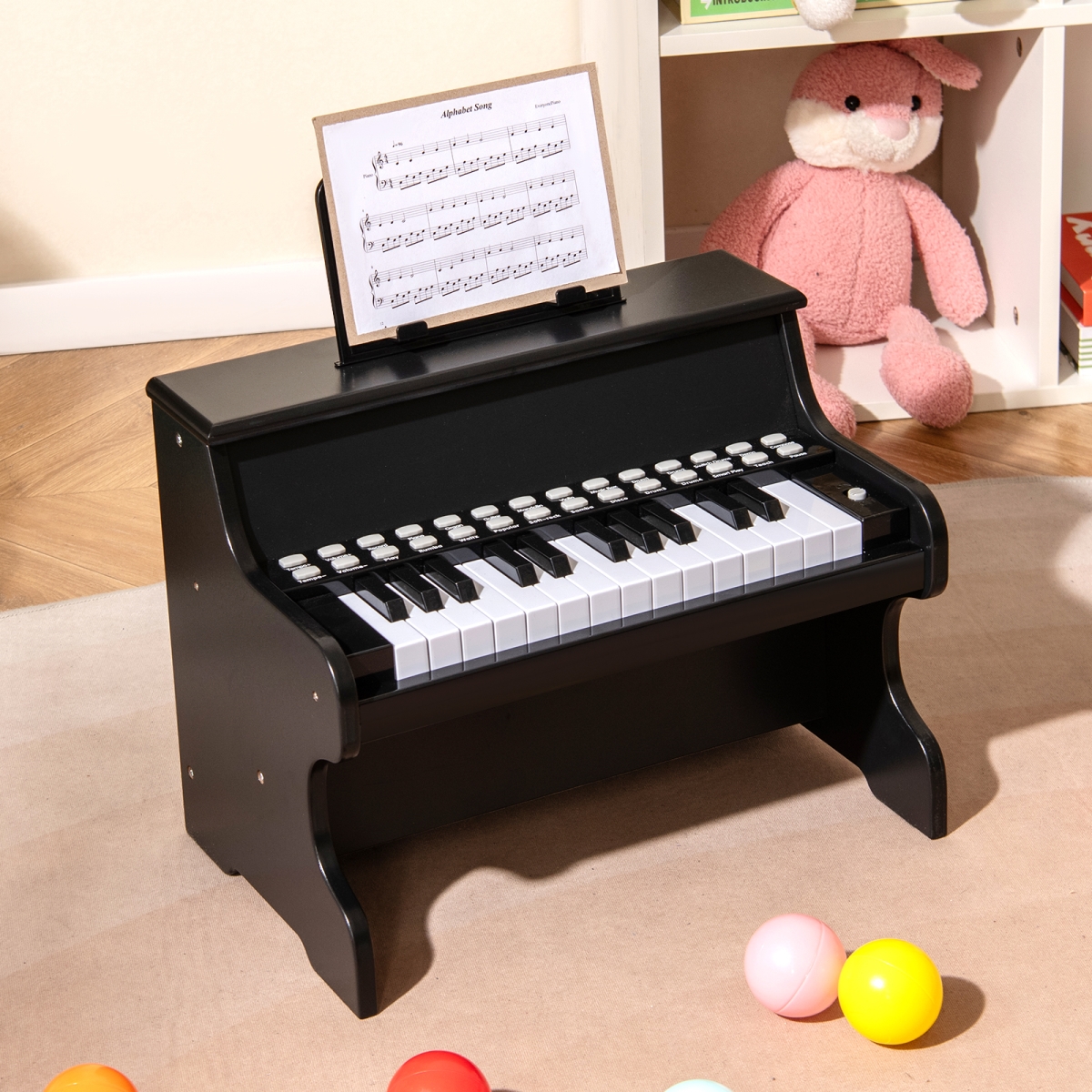 TM10159BK 25 Keys Kids Piano Keyboard with Adjustable Speed & Teaching Mode, Black