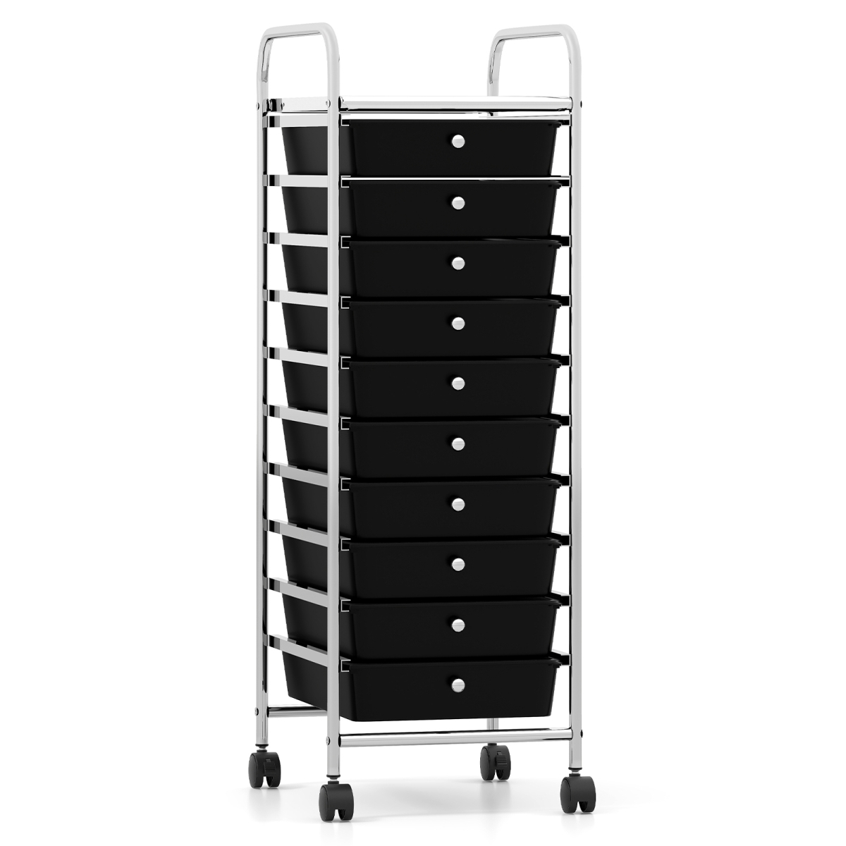 JZ10332DK 10-Drawer Rolling Storage Cart with Metal Frame & Lockable Universal Wheels, Black