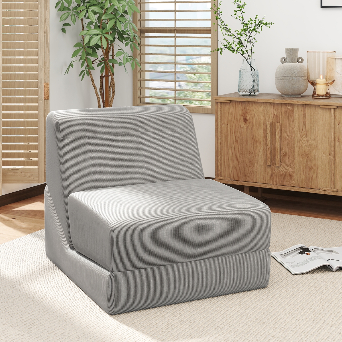 JV12603GR 3-in-1 Folding Sofa Bed with Washable Zippered Cover, Gray