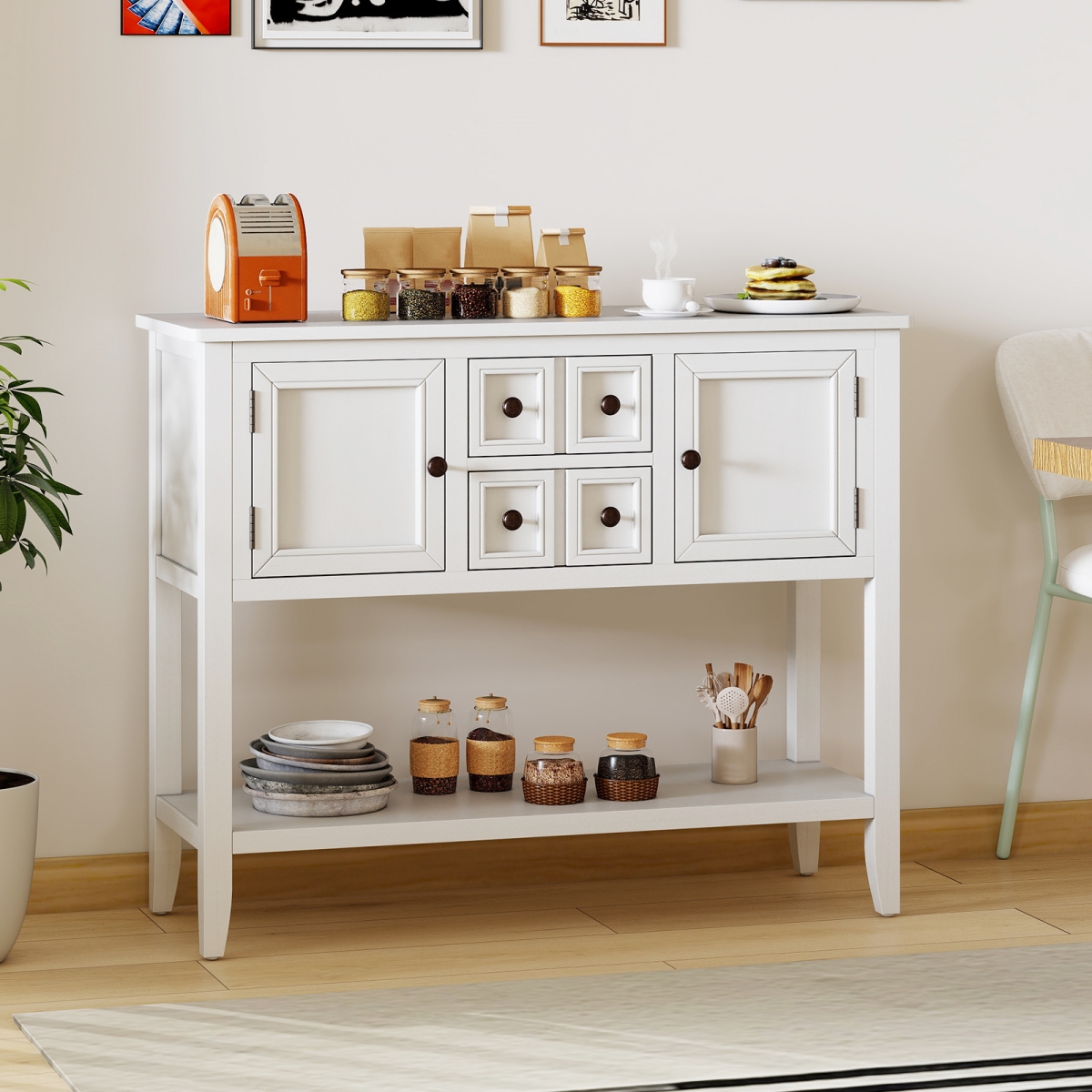 JV13191WH Buffet Sideboard Cabinet with 2 Doors & 2 Drawers, White