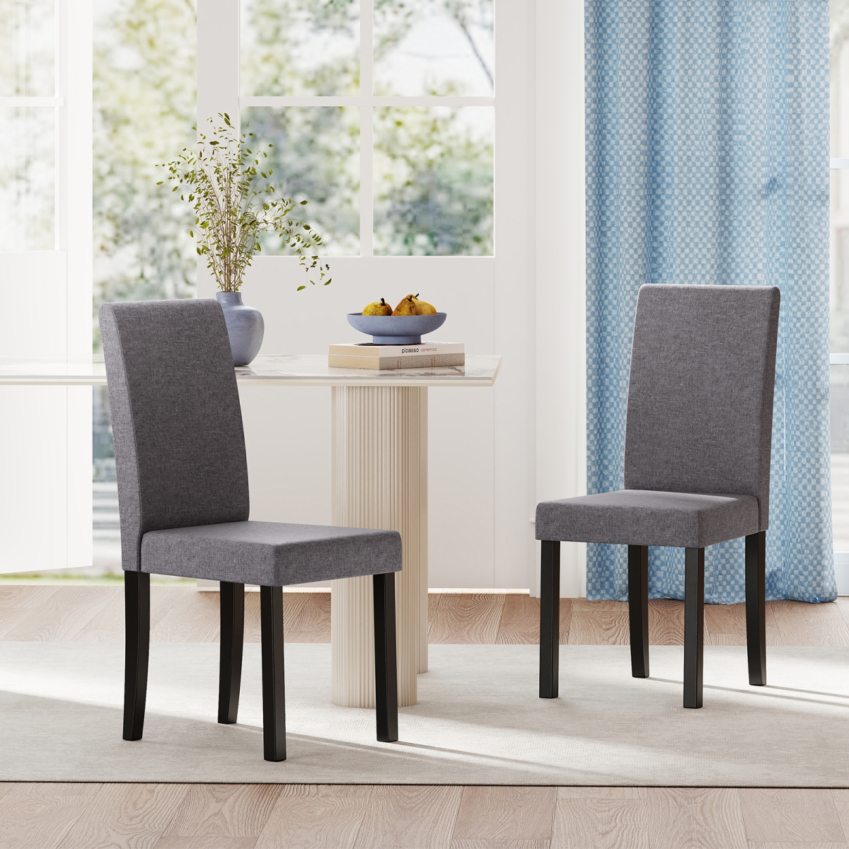 KC58604SH Mid-Century Modern Parson Dining Chairs - Fabric Upholstered, Dark Gray - Set of 2