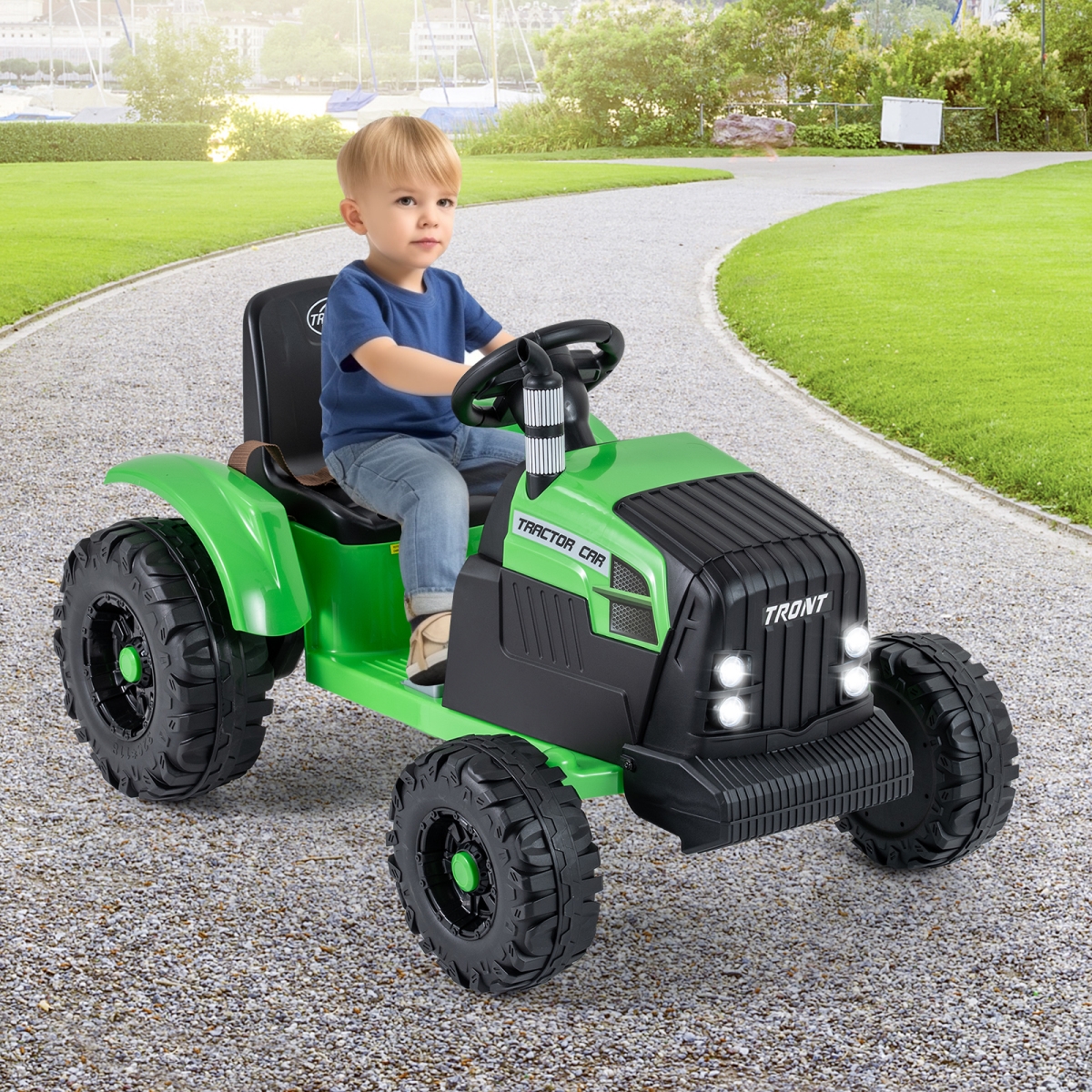 TQ10439US-GN 24V Ride-on Tractor for Kids Electric Vehicle with Detachable Trailer & Remote Control, Green
