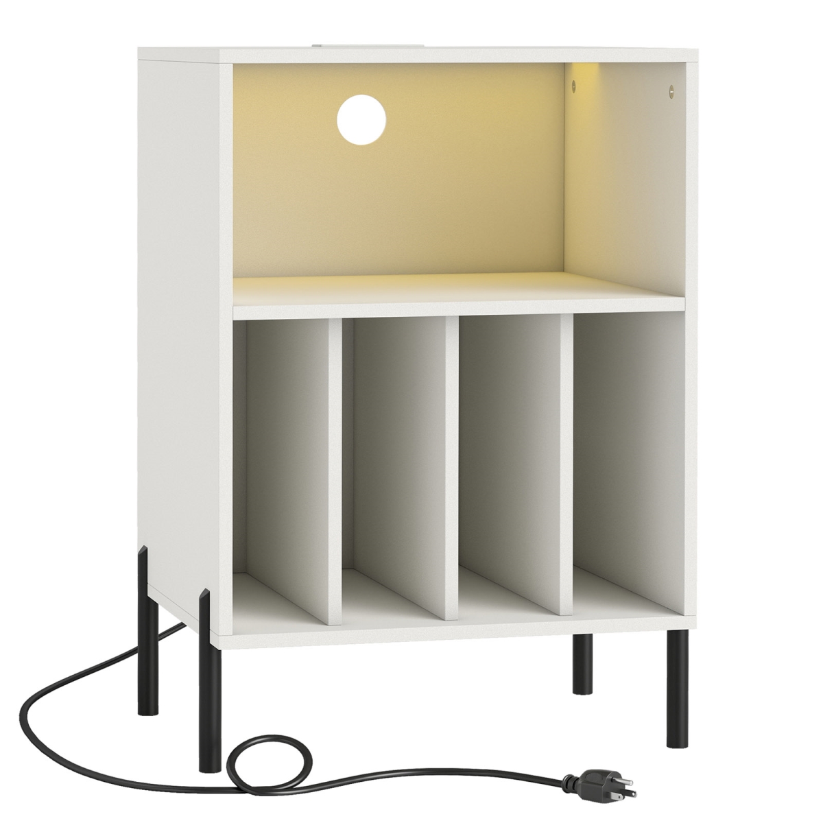 JV12923US-WH Record Player Stand with LED Light & Charging Station, White