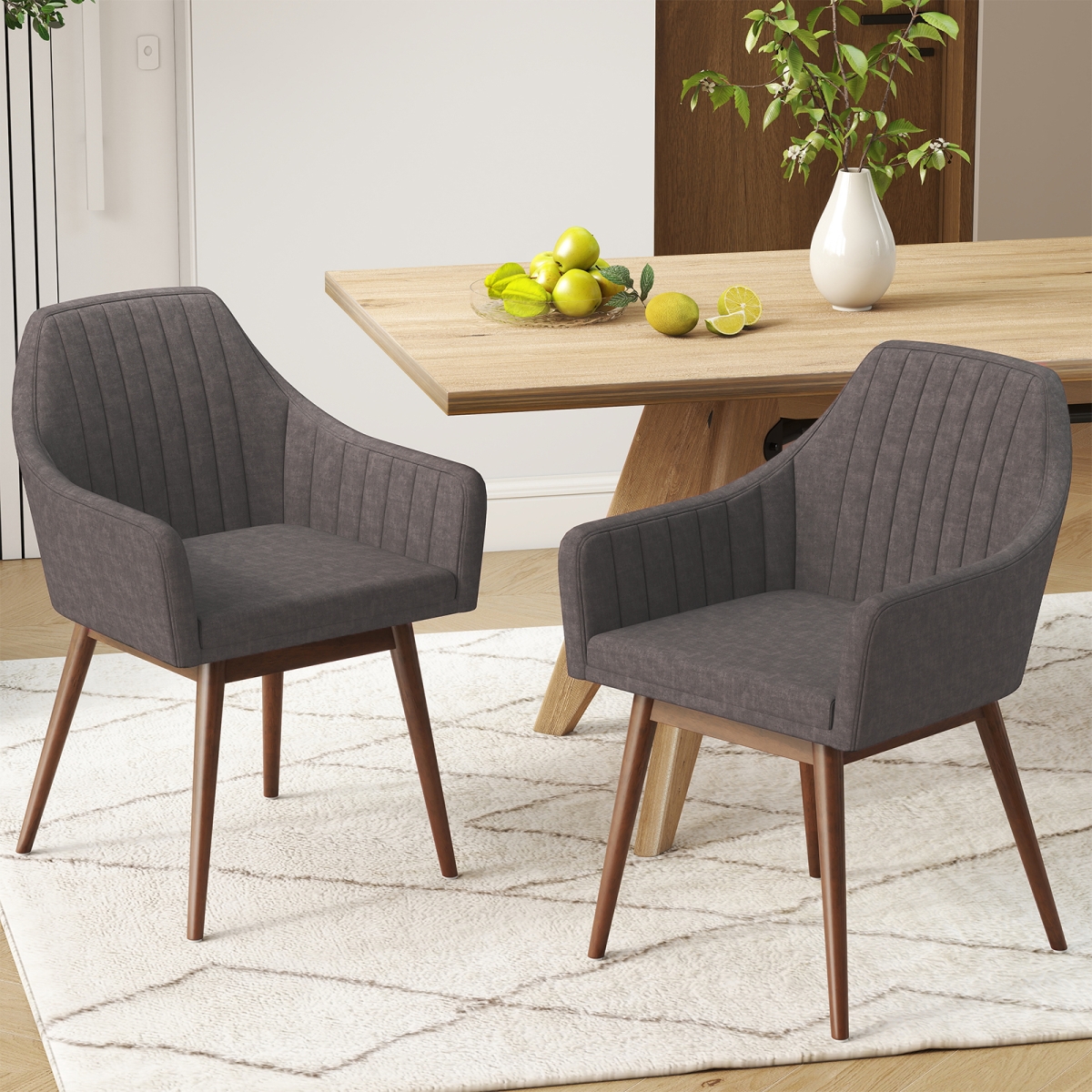 JV13309GR Dining Chairs - Upholstered Accent Chairs with Comfy Padded Backrest & Seat, Gray - Set of 2