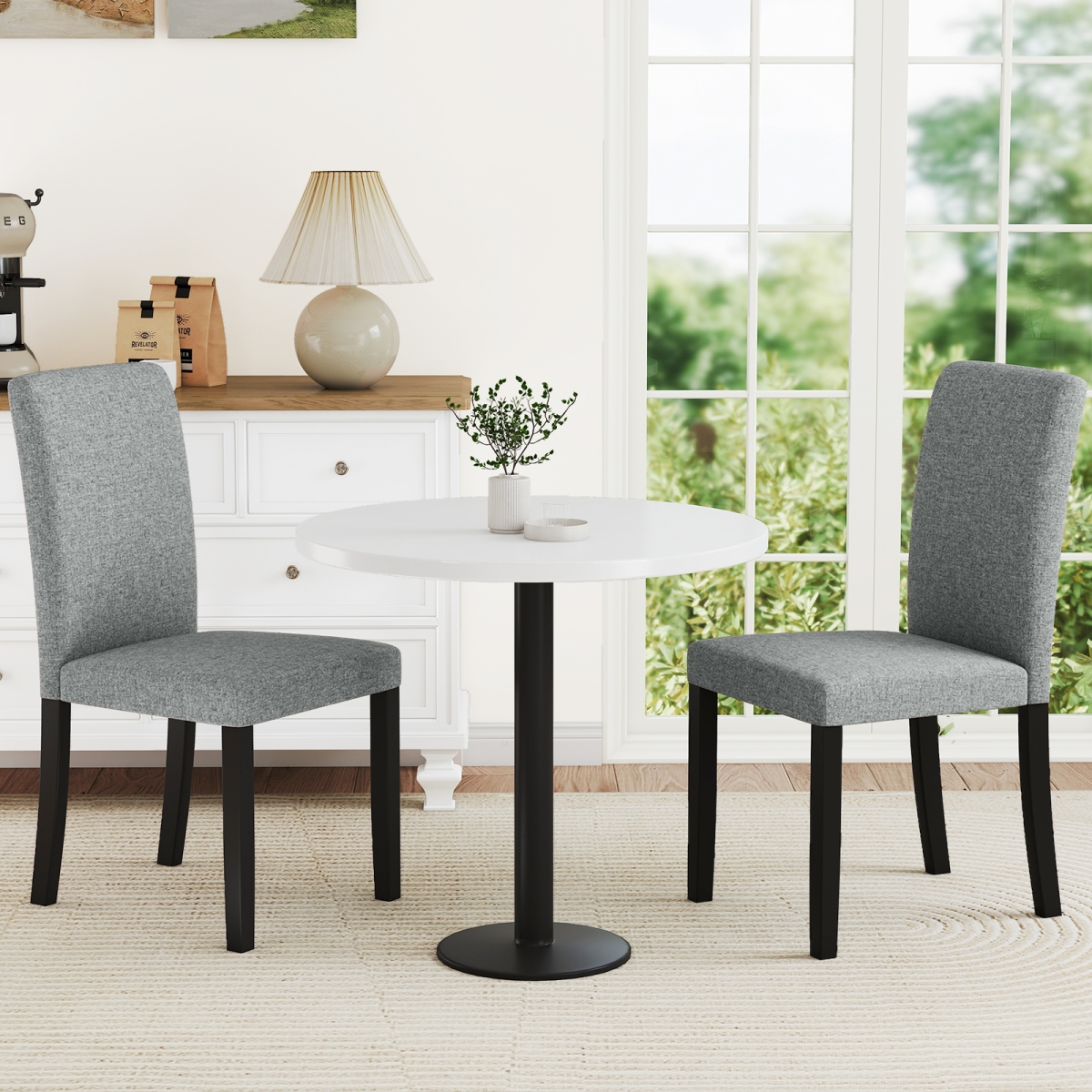 KC58422GR-2 Dining Chair - Mid-Century Modern Chairs with Rubber Wood Legs, Gray - Set of 2