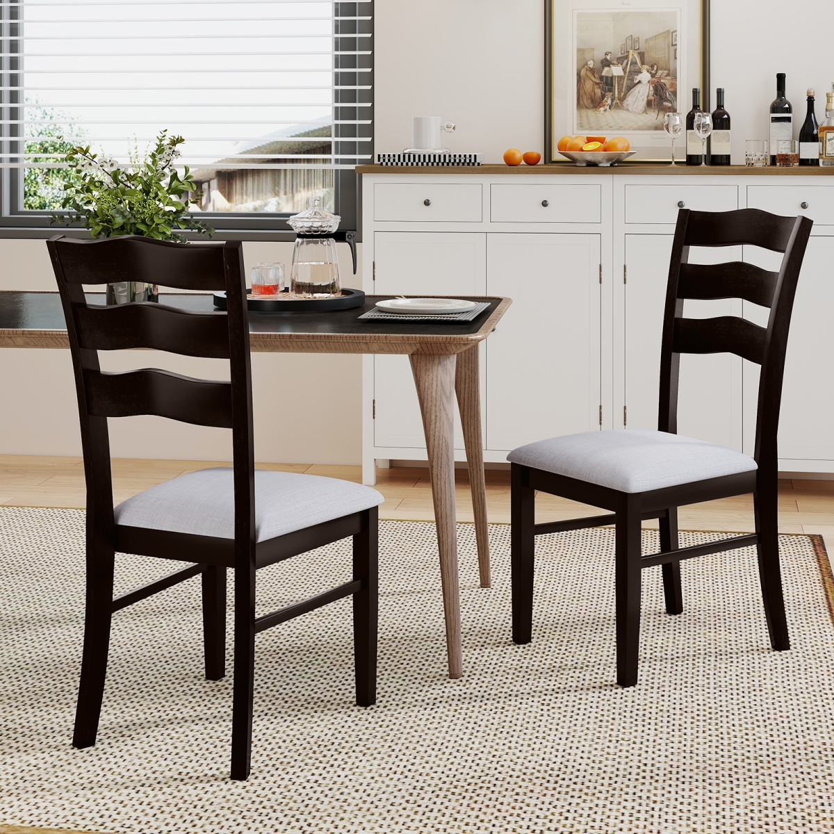 KC58606GR Farmhouse Dining Chairs - Modern Kitchen Chairs with Elegant Hollowed Backrest, Gray - Set of 2