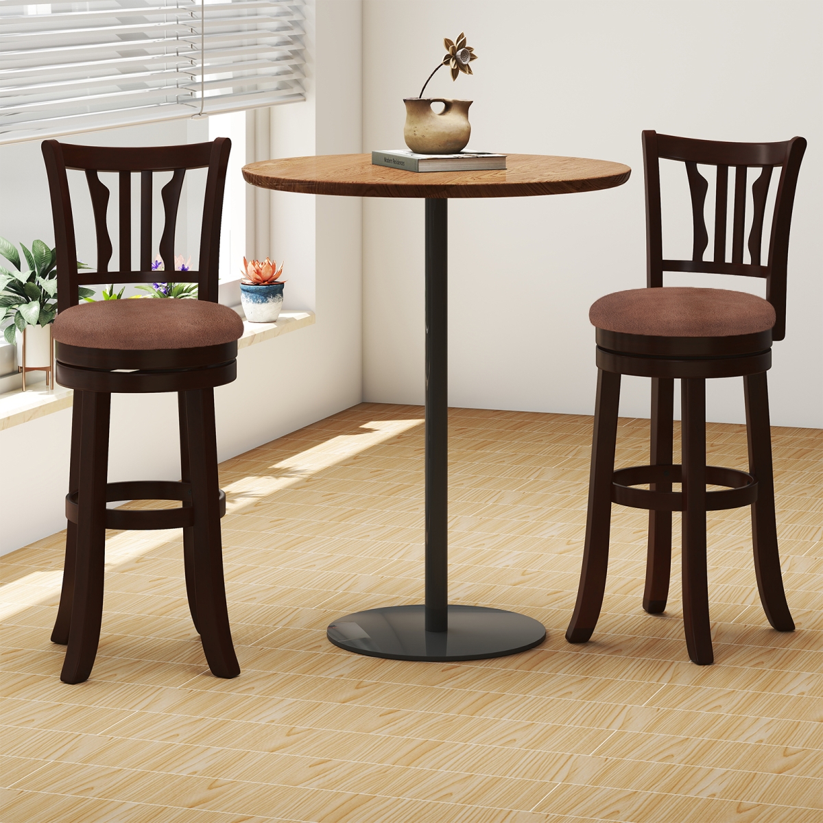 JV13459CF-29 29 in. Counter Height Swivel Bar Stools with Back & Solid Rubber Frame, Cappuccino - Set of 2