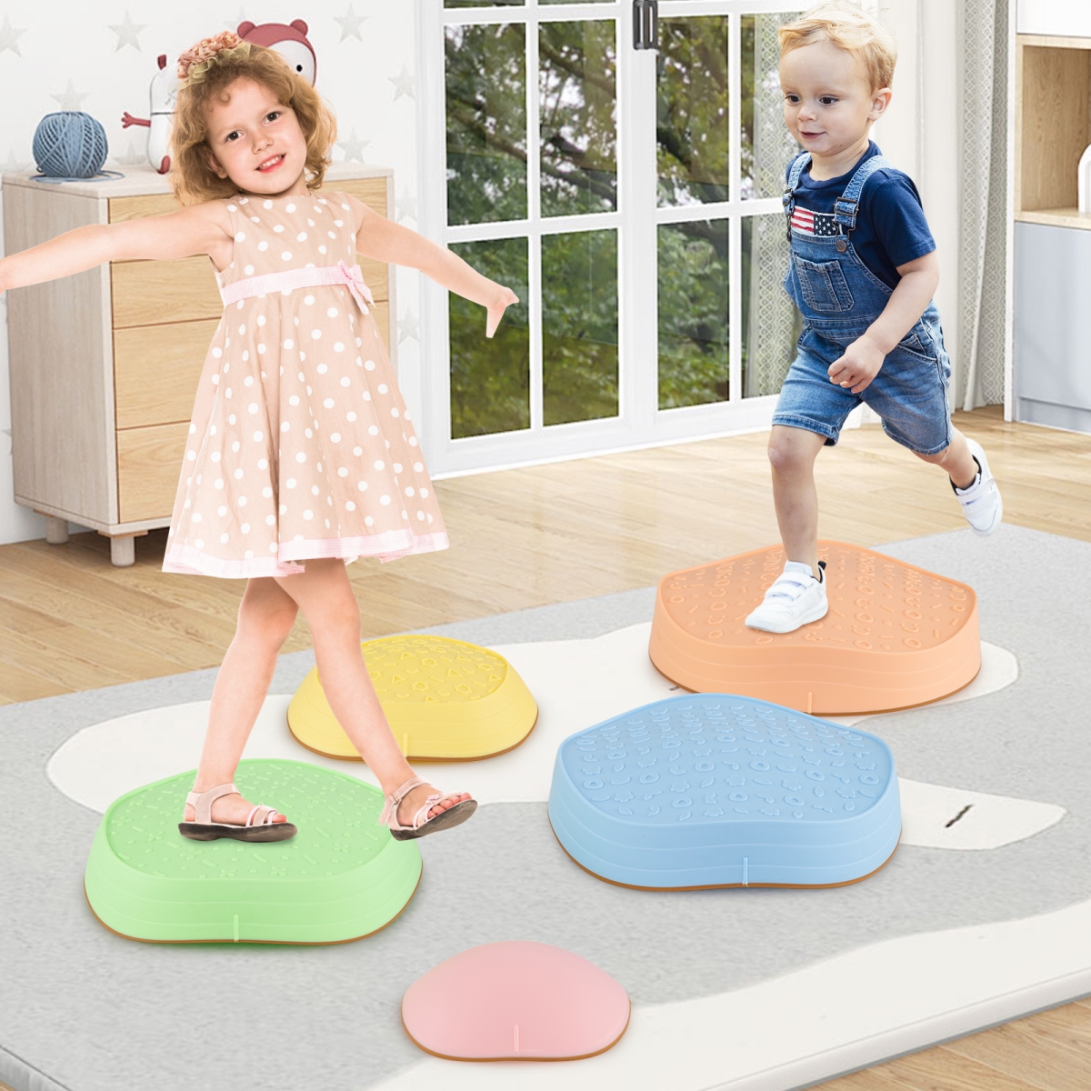 UY10198MK Stepping Stones for Kids Non-Slip Balance Stones with Storage Bag-Macaron, Multi Color - 5 Piece