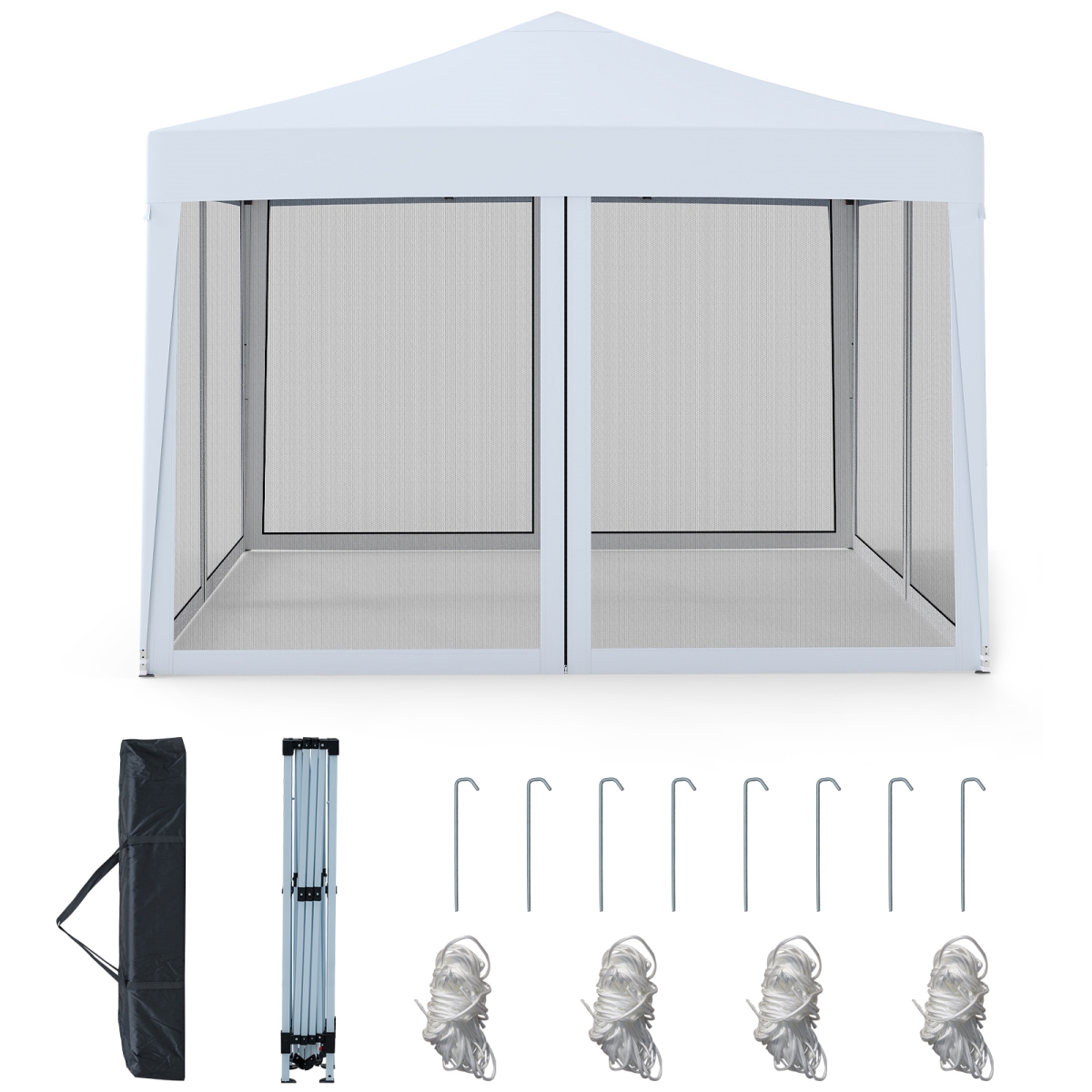 OP70155WH 10 x 10 ft. Pop-Up Canopy Tent - Easy Setup Instant Folding Shelter with Mesh Netting, White