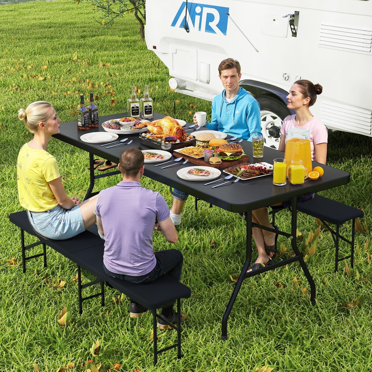 NP10264BK Portable Folding Camping Table with Carrying Handle, Black