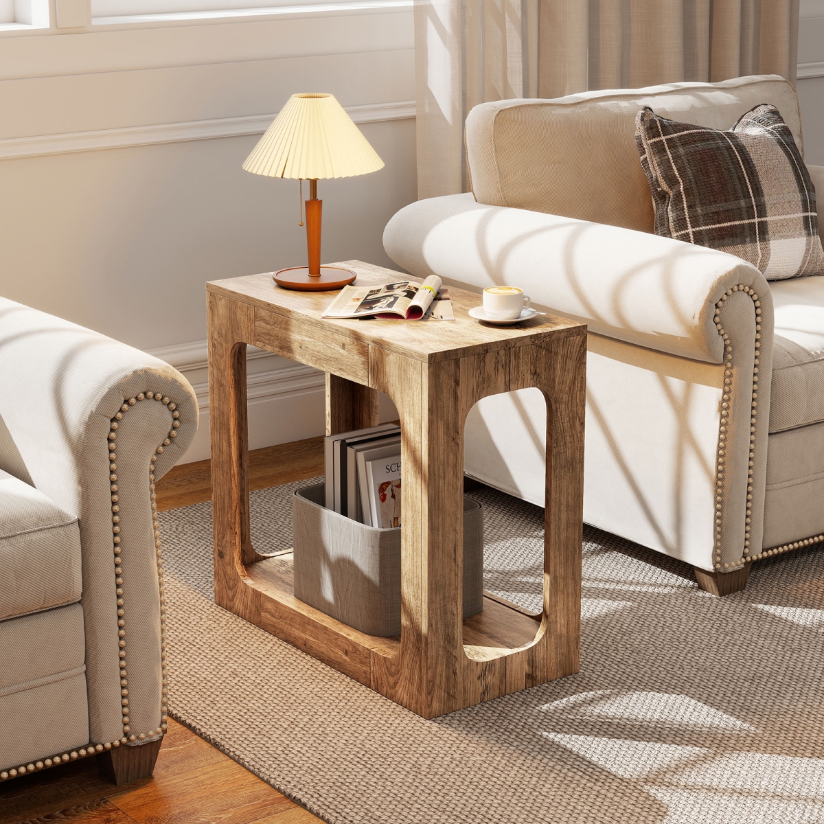 JV13000OA 2-Tier End Table with Storage Shelf for Living Room, Oak