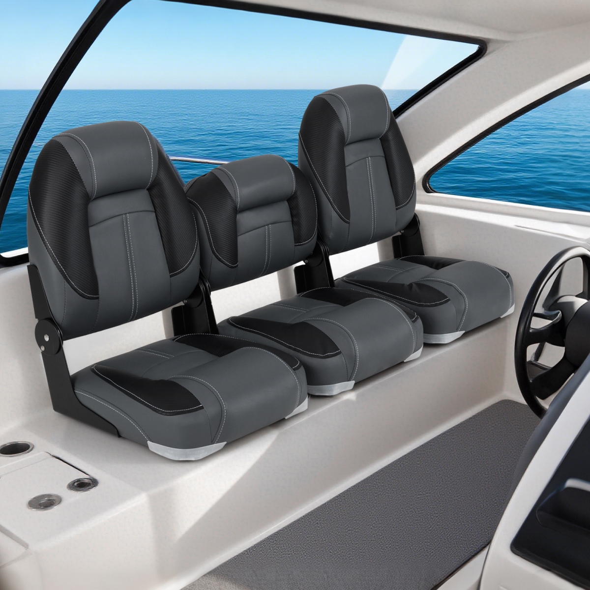 NP12120BK Folding Boat Seats with 28D Soft Sponge Padding, Black - Pack of 3
