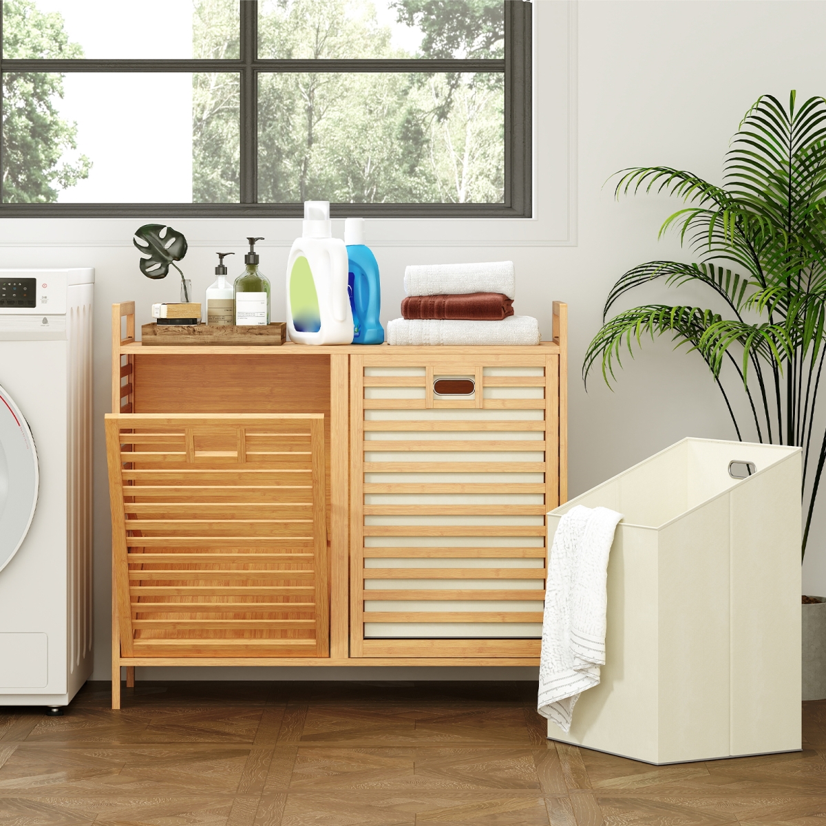 JV12471NA Double Tilt-Out Laundry Hamper with 2 Removable Bins, Natural