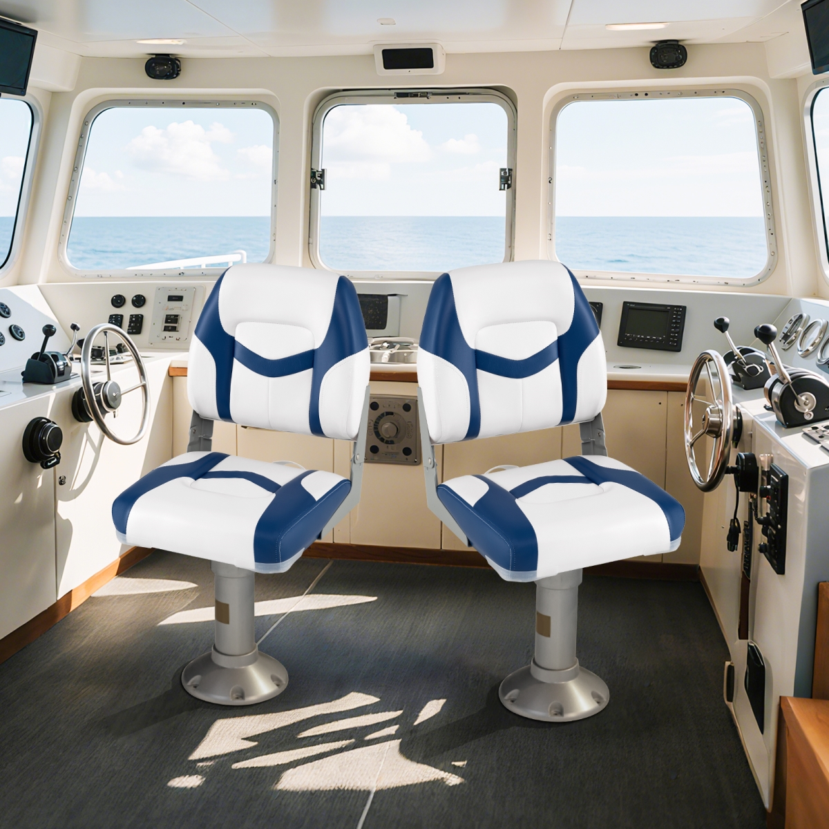 NP12118BL Boat Seats with Fixing Bolts & Hinges, Blue - Pack of 2