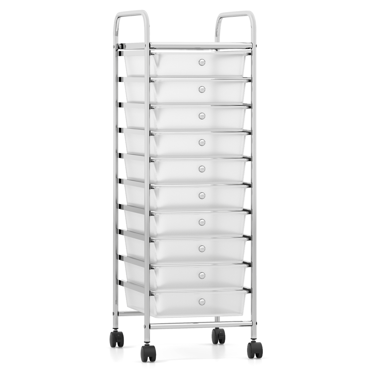 JZ10332TM 10-Drawer Rolling Storage Cart with Metal Frame & Lockable Universal Wheels, White