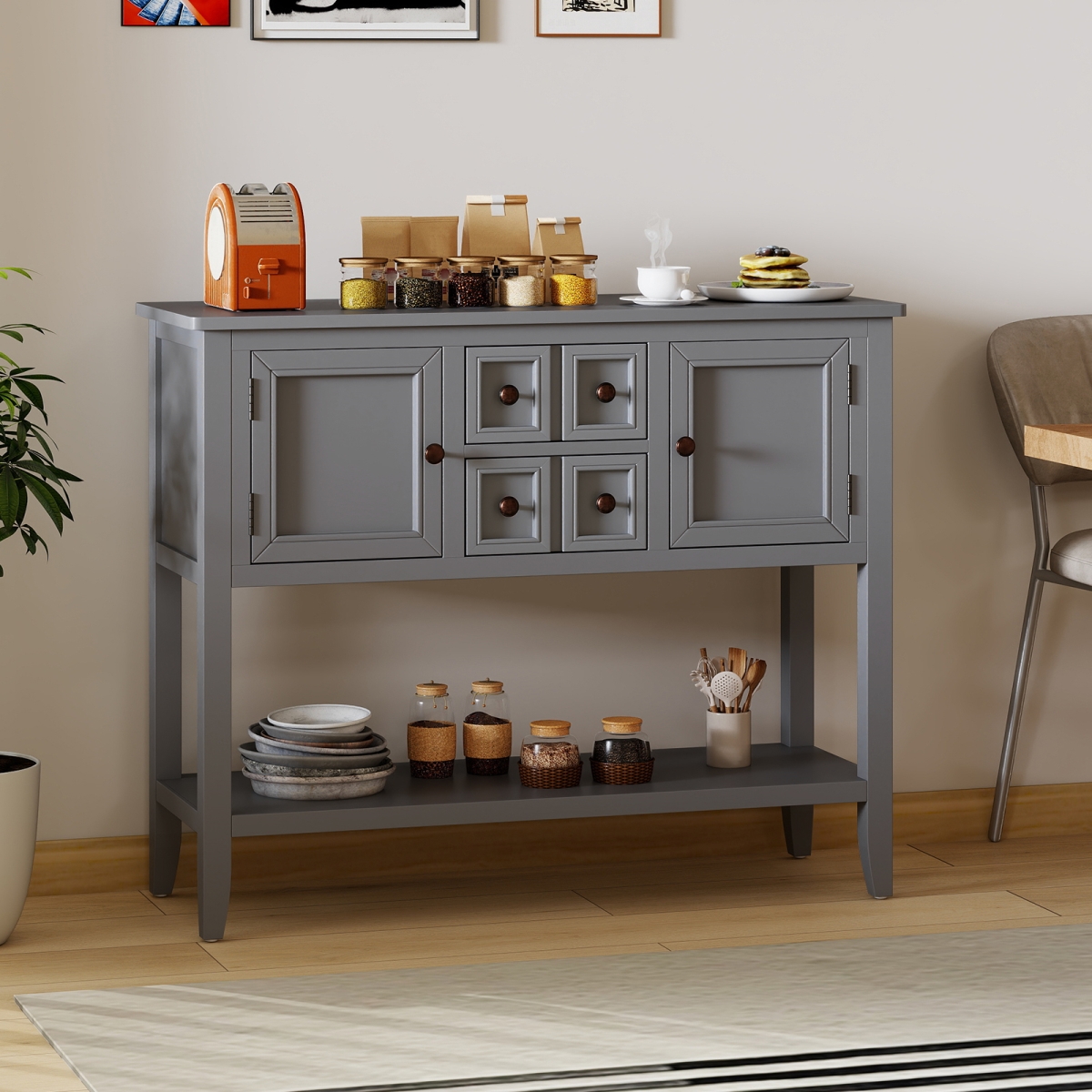 JV13191GR Buffet Sideboard Cabinet with 2 Doors & 2 Drawers, Gray