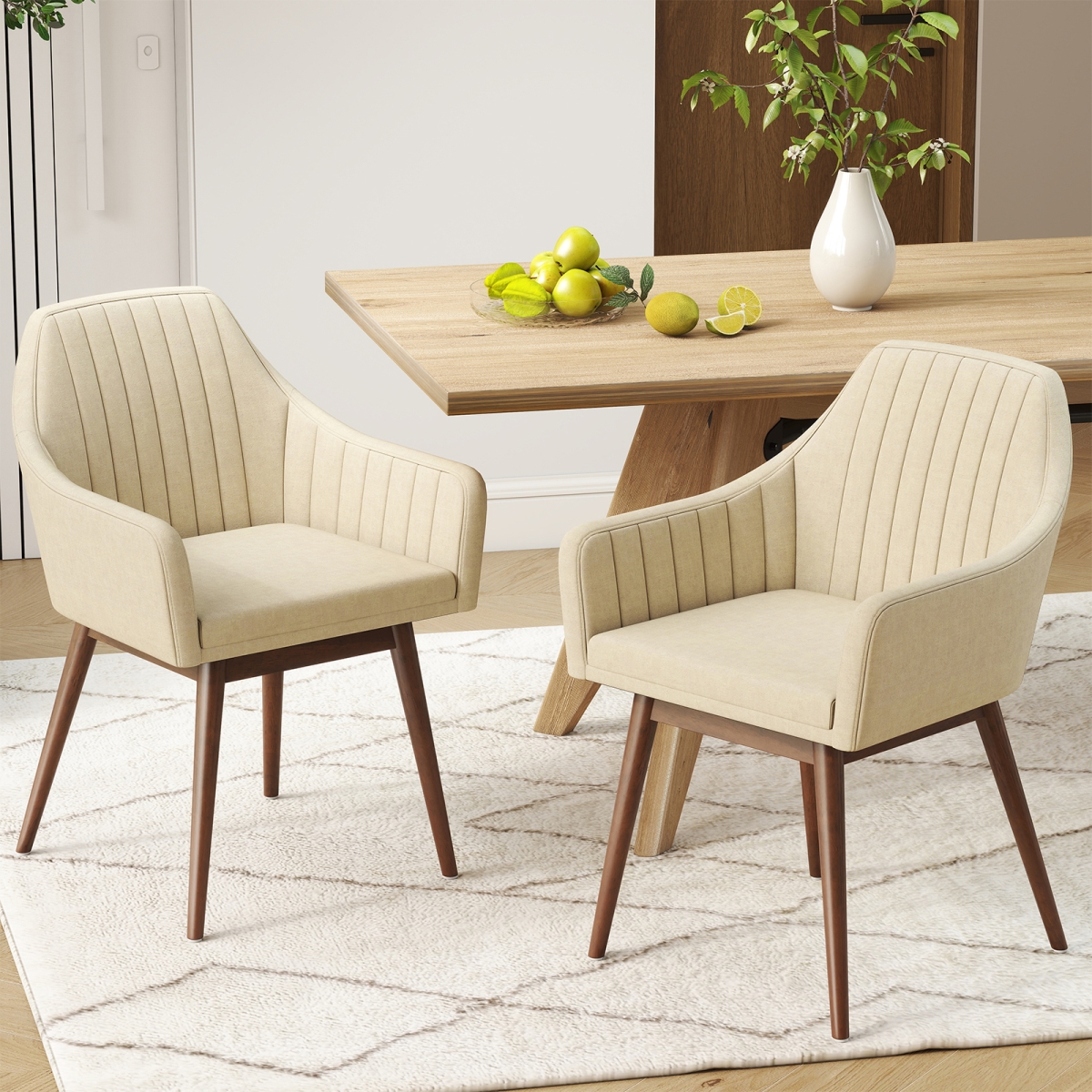 JV13309BE Dining Chairs - Upholstered Accent Chairs with Comfy Padded Backrest & Seat, Beige - Set of 2
