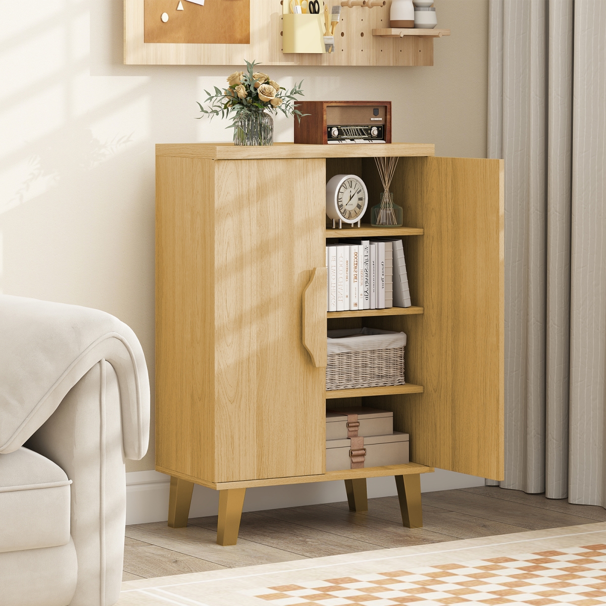 JV13063OK Buffet Cabinet with Double Doors & Raised Legs, Natural