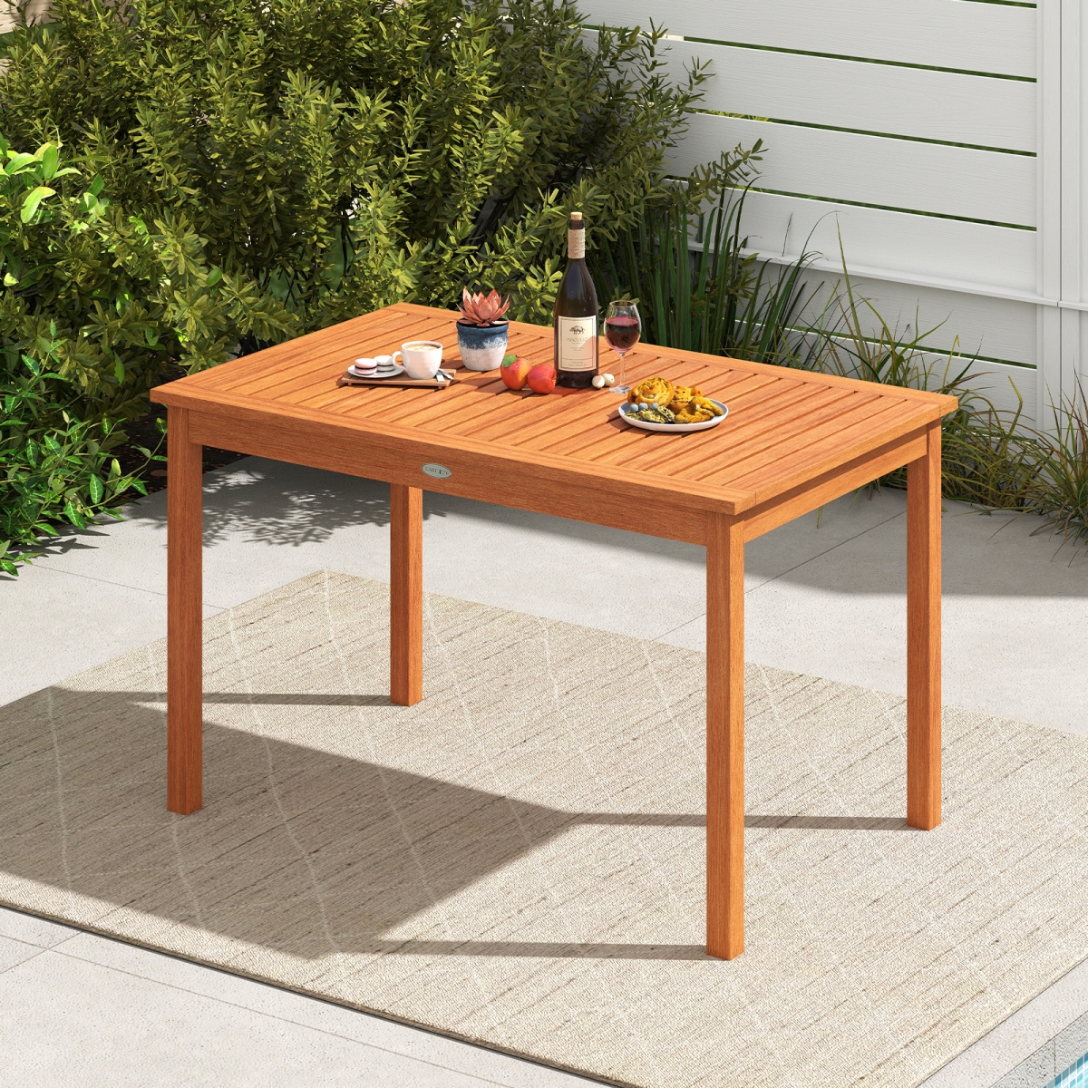 JV13535 Outdoor Dining Table for 4-6 People 48 in. Wood Rectangular Patio Table, Natural